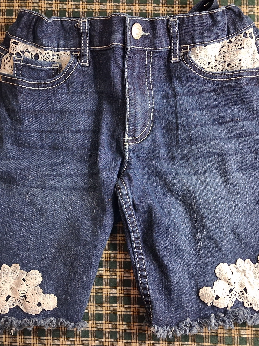 Girls Blue Denim Shorts Size 10 | Lace Trim Detail | EUC